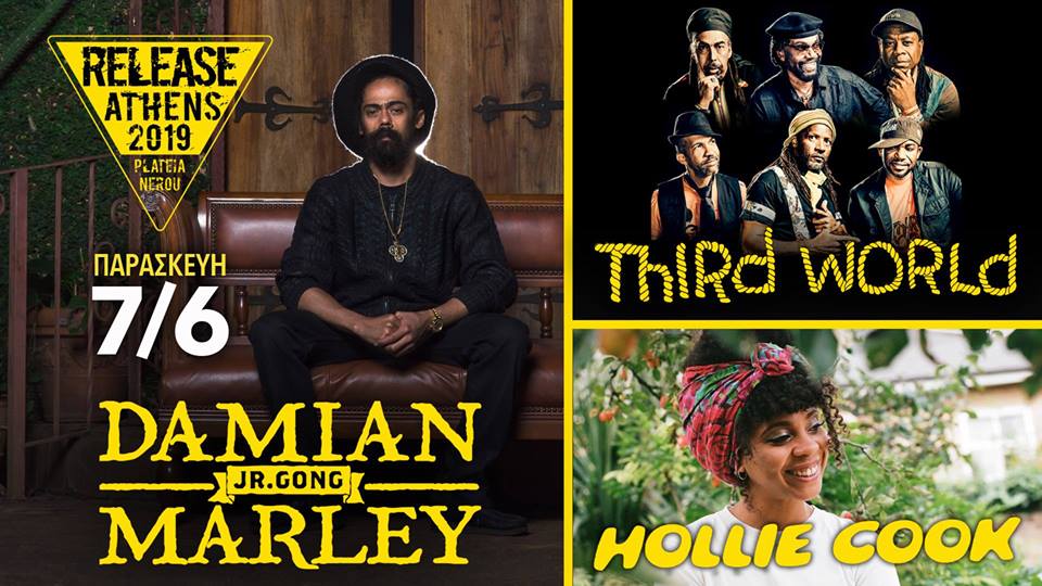 ΩΡΕΣ ΕΜΦΑΝΙΣΗΣ RELEASE ATHENS FESTIVAL @ ΠΛΑΤΕΙΑ ΝΕΡΟΥ – DAMIAN “Jr. Gong” MARLEY – THIRD WORLD – HOLLIE COOK – GOBEY & P-GIAL – JUNIOR SP, ΠΑΡΑΣΚΕΥΗ 7 ΙΟΥΝΙΟΥ 2019