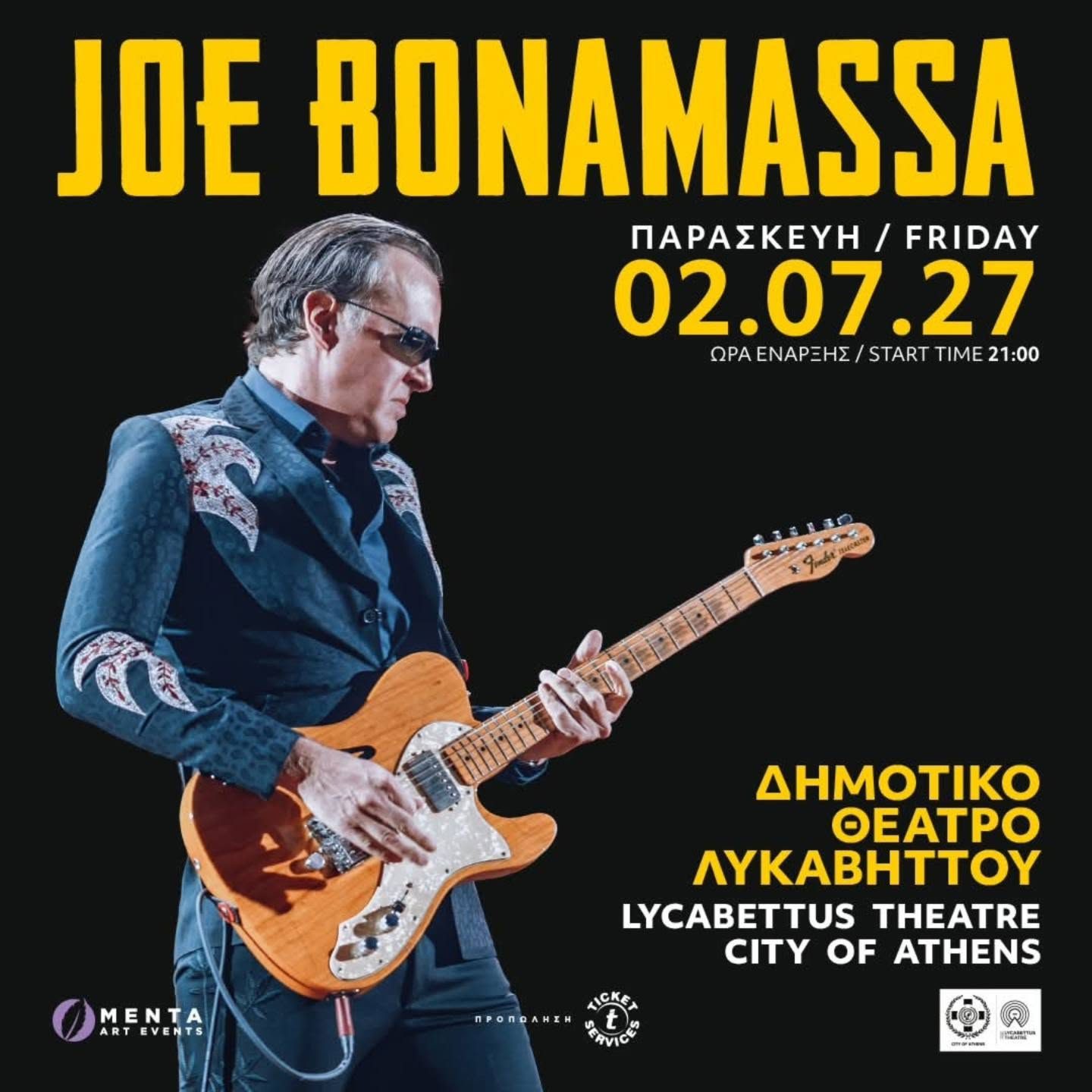 Joe Bonamassa στον Λυκαβηττό στις 2 Ιουλίου 2027: από το Κύτταρο στον λόφο